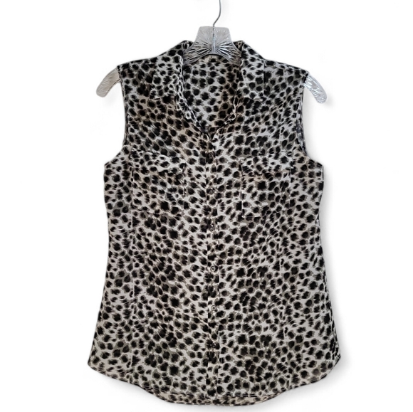 Tahari Sleeveless‎ Collared Animal Print Button Down Blouse Women's Small - Picture 1 of 5